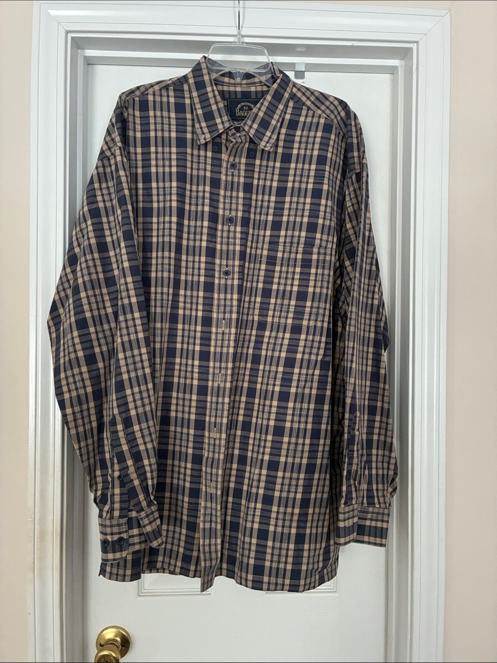Men's 2XLT BD Baggies Plaid Button-Down Shirt in Navy and Tan